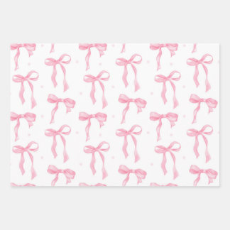 Pink Bow & Gingham Watercolor Wrapping Paper Set
