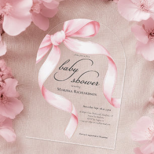 Pink Bow Girl Baby Shower Acrylic Invitations