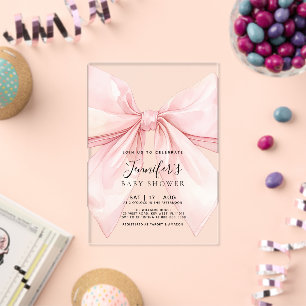 Pink Bow Girl Baby Shower Acrylic Invitations