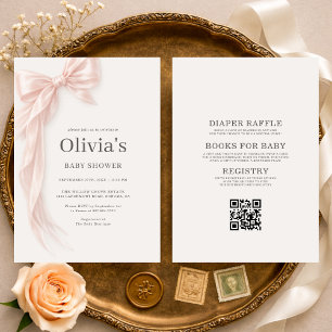 Pink Bow Girl Baby Shower All in One Invitation