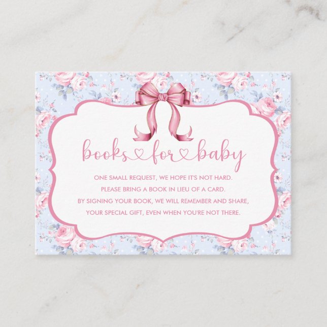 Pink Bow Girl Baby Shower Books for Baby Enclosure Card (Front)