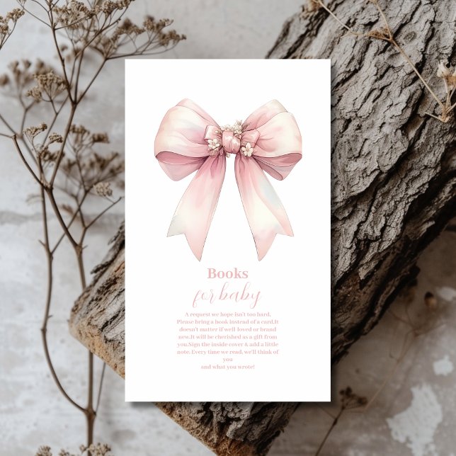 Pink Bow Girl Baby Shower Books for Baby Enclosure Card (Creator Uploaded)