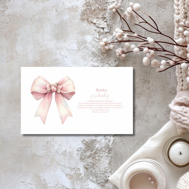 Pink Bow Girl Baby Shower Books for Baby Enclosure Card (Creator Uploaded)