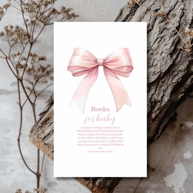 Pink Bow Girl Baby Shower Books for Baby Enclosure Card (Creator Uploaded)
