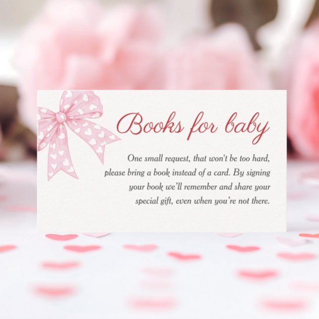 Pink Bow Girl Baby Shower Books for Baby Enclosure Card (Creator Uploaded)