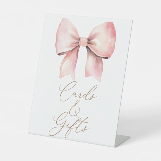 Pink Bow Girl Baby Shower Cards And Gifts Pedestal Sign (Front)