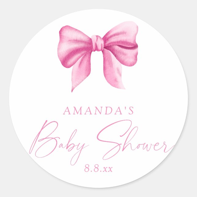 PINK BOW girl Baby shower Classic Round Sticker (Front)
