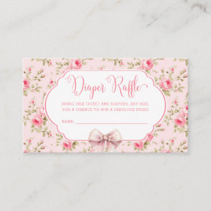 Pink Bow Girl Baby Shower Diaper Raffle Enclosure Card