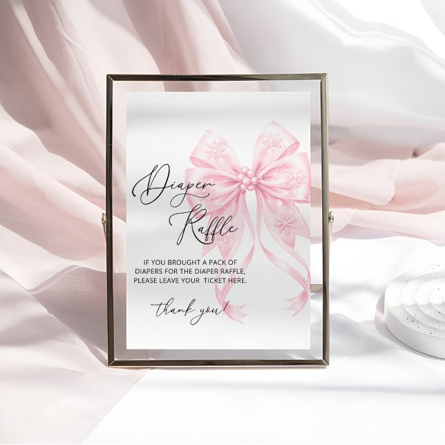 Pink Bow Girl Baby Shower Diaper Raffle Poster (Creator Uploaded)