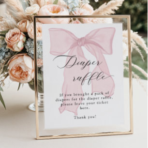 Pink Bow Girl Baby Shower Diaper raffle Poster