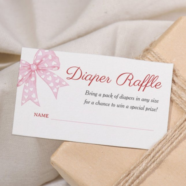 Pink Bow Girl Baby Shower Diaper Raffle Ticket Enclosure Card (Creator Uploaded)