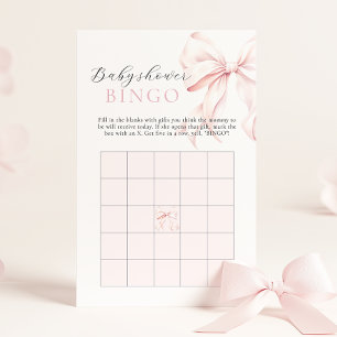 Pink Bow Girl Baby Shower Gift Bingo Activity Game