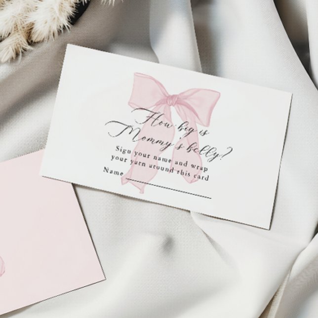 Pink Bow Girl Baby Shower How big is Mummy’s belly Enclosure Card (Creator Uploaded)
