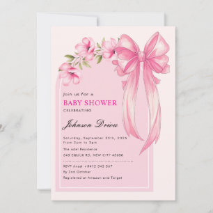 Pink Bow Girl Baby Shower Invitation