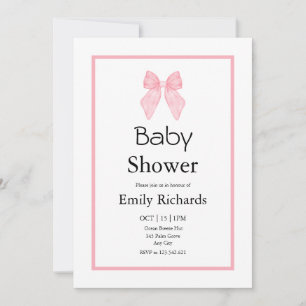 Pink Bow Girl Baby Shower Invitation