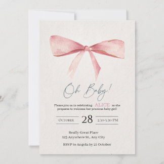 Pink Bow Girl Baby Shower Invitation