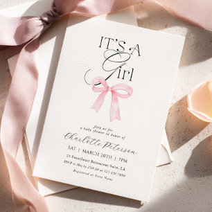 Pink Bow Girl Baby Shower Invitation