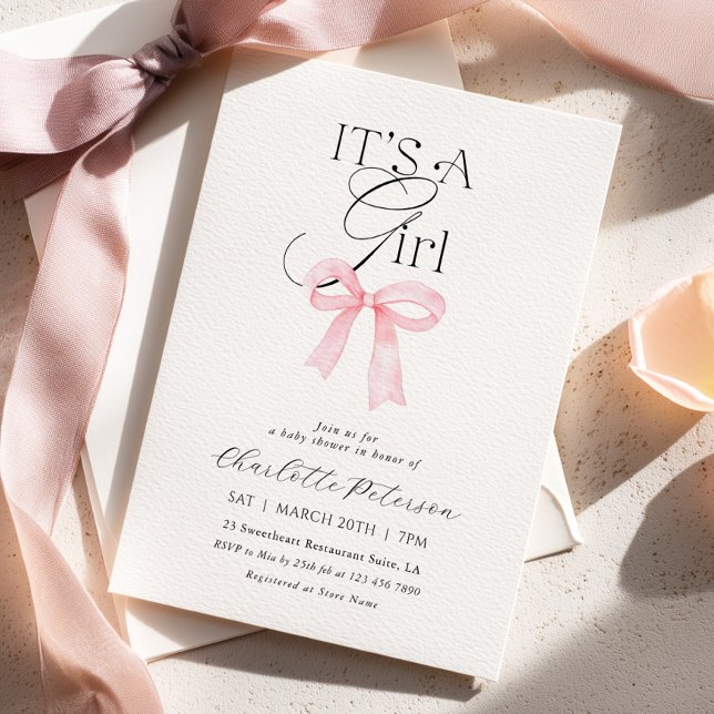Pink Bow Girl Baby Shower Invitation (Creator Uploaded)