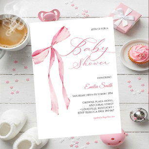 Pink bow Girl baby shower Invitation