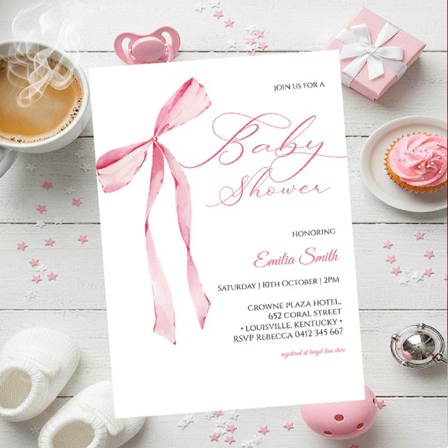 Pink bow Girl baby shower  Invitation (Creator Uploaded)