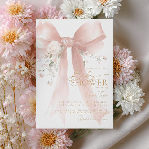 Pink Bow Girl Baby Shower Invitation