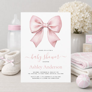 Pink Bow Girl Baby Shower Invitation