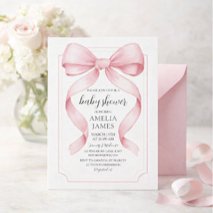 Pink Bow Girl Baby Shower Invitation