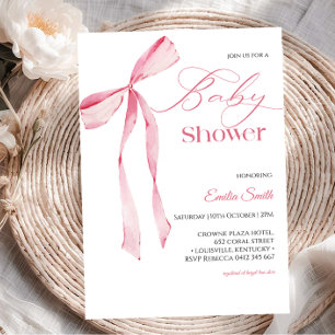 Pink bow Girl baby shower Invitation