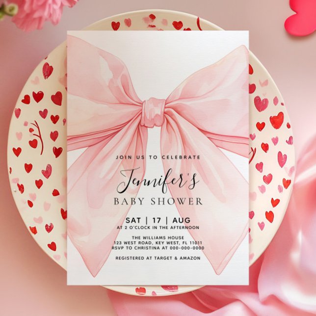 Pink Bow Girl Baby Shower Invitation (Creator Uploaded)
