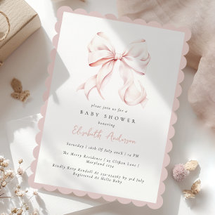Pink Bow Girl Baby Shower Invitation