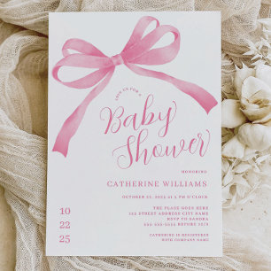 Pink Bow Girl Baby Shower Invitation