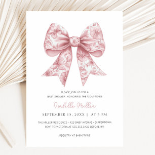 Pink Bow Girl Baby Shower Invitation