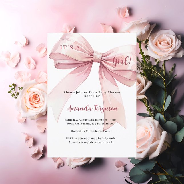 Pink bow girl Baby Shower Invitation (Creator Uploaded)