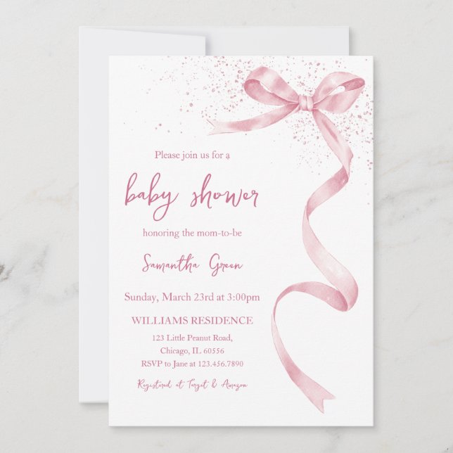 Pink Bow Girl Baby Shower  Invitation (Front)