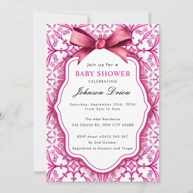 Pink Bow Girl Baby Shower Invitation (Front)