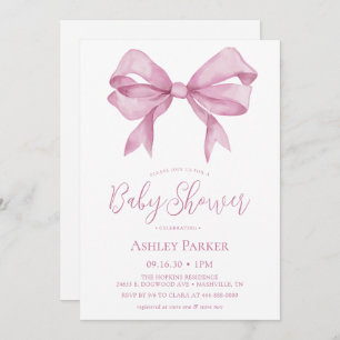 Pink Bow Girl Baby Shower Invitation