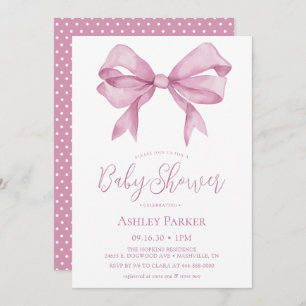Pink Bow Girl Baby Shower Invitation