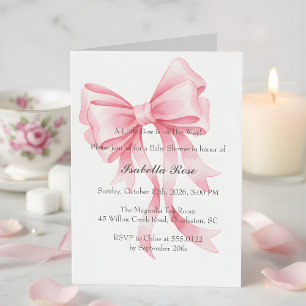 Pink Bow Girl Baby Shower Invitation Coquette