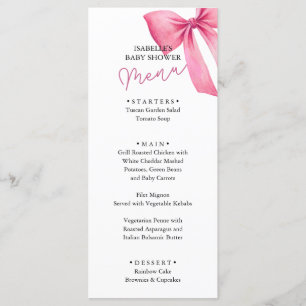 Pink Bow Girl Baby Shower Menu