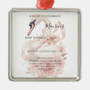 Pink Bow Girl Baby Shower Metal Ornament
