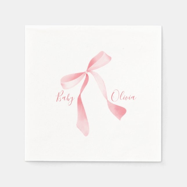 pink bow  Girl Baby Shower Napkin (Front)