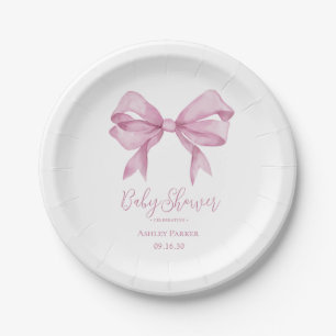 Pink Bow Girl Baby Shower Paper Plate