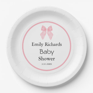 Pink Bow Girl Baby Shower  Paper Plate