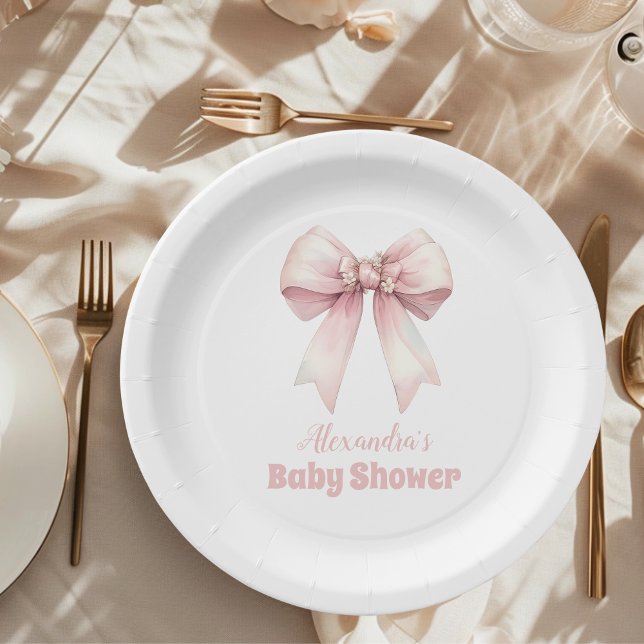Pink Bow Girl Baby Shower Paper Plate (Creator Uploaded)
