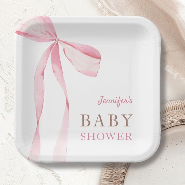 Pink Bow Girl Baby Shower Paper Plate (Creator Uploaded)