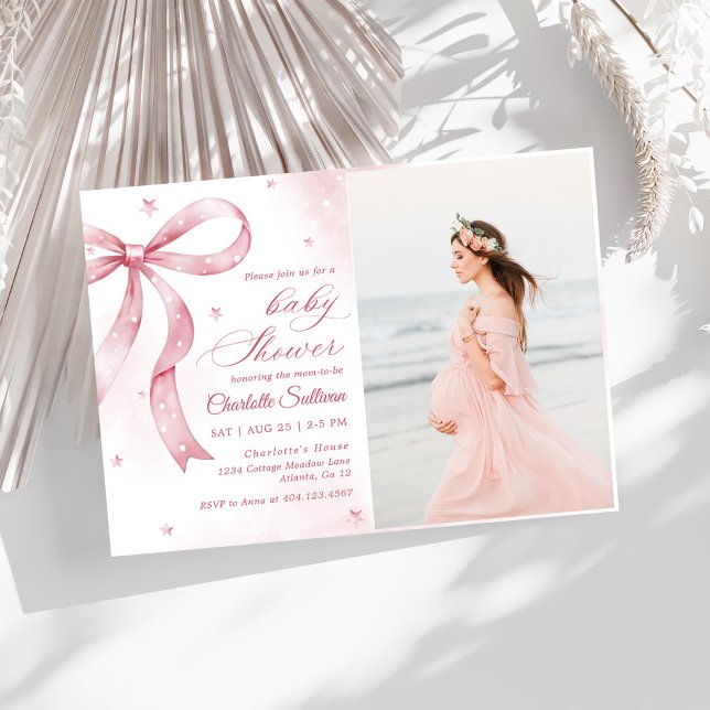Pink Bow Girl Baby Shower Party Invitation (Creator Uploaded)