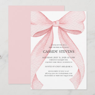 Pink Bow Girl Baby Shower Party Invitation
