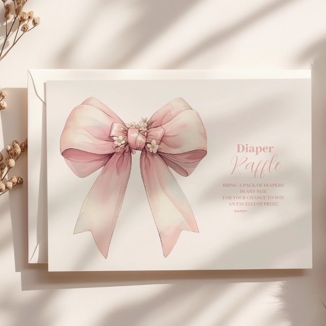 Pink Bow Girl Baby Shower Raffle Diapper Enclosure Card (Creator Uploaded)