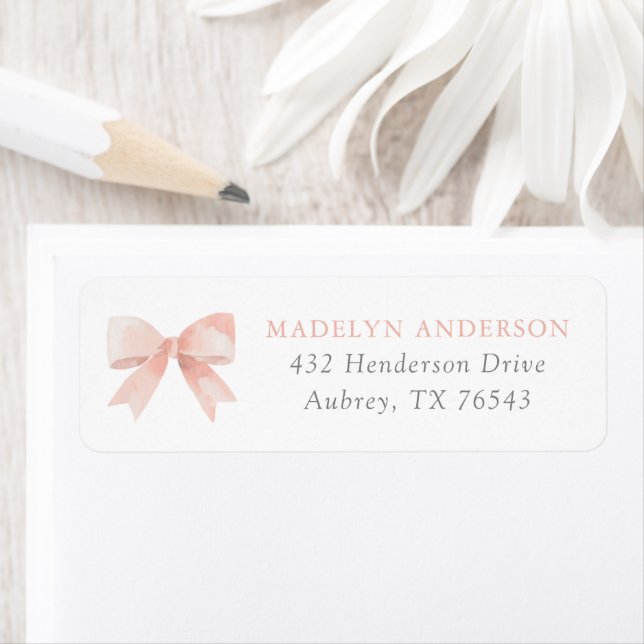 Pink Bow Girl Baby Shower Return Address Return Address Label (Insitu)