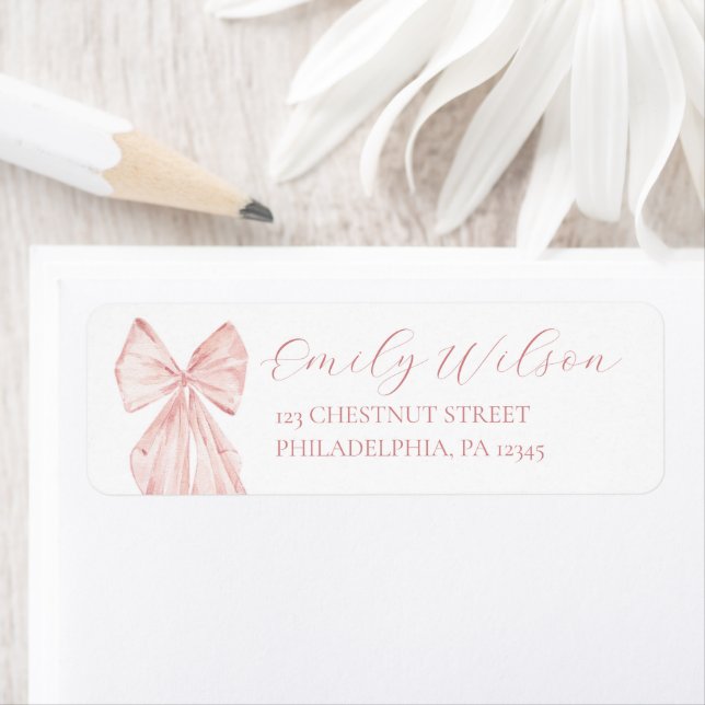 Pink Bow Girl Baby Shower Ribbon Return Address Label (Insitu)